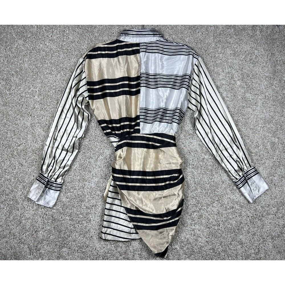 Azura Satin Stripe Wrap Shirt Dress S Tie Front Y2K Mini Statement - Picture 5 of 10